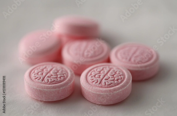 Fototapeta round pink pills with brain imprint, smart pills