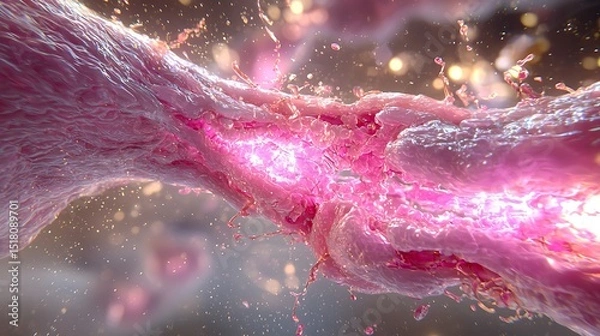 Fototapeta Abstract Pink Liquid Flowing Glowing Energy Dynamic Splash 3D Render