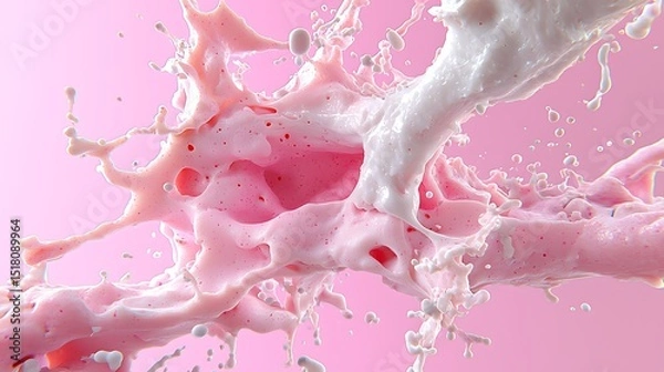 Fototapeta Pink and White Liquid Splash Dynamic Creamy Texture Abstract Food Photography