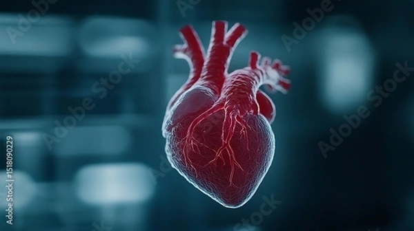 Fototapeta Detailed 3D Render of a Human Heart Anatomy Cardiovascular System Medical Illustration