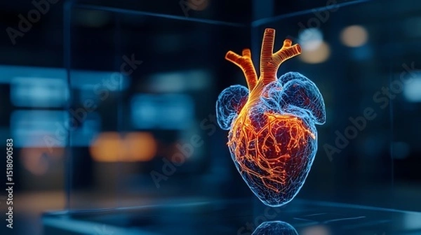Fototapeta Human Heart Anatomy 3D Wireframe Model Medical Illustration Cardiovascular System