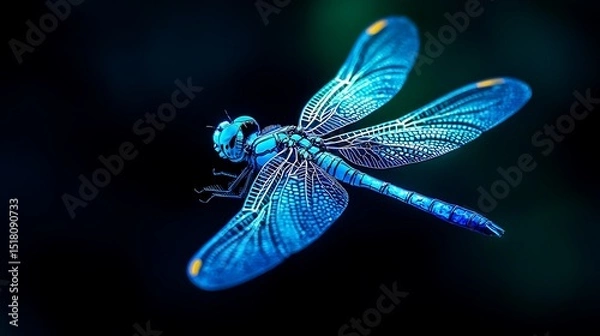Fototapeta Vibrant Blue Dragonfly in Flight Closeup Macro Photography of Insect Wings
