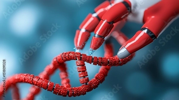Fototapeta Robotic Hand Manipulating DNA Strand Advanced Genetic Engineering Concept