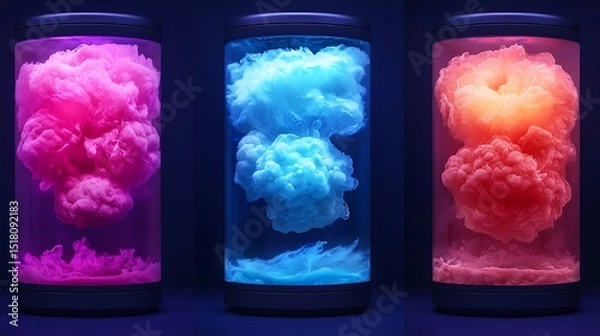 Fototapeta Vibrant Color Ink Explosions in Cylindrical Glass Containers Abstract Art Photography