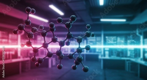 Fototapeta Futuristic molecular structure in neon-lit lab