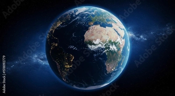 Fototapeta Earth in space, detailed view of continents and atmosphere