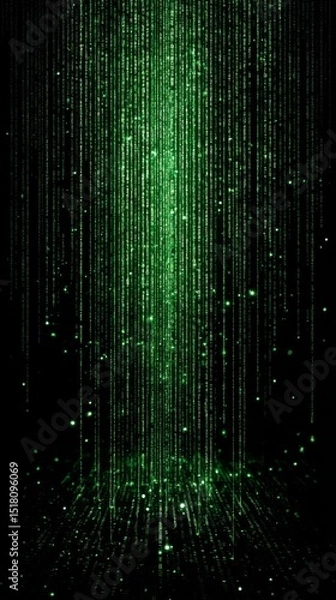 Fototapeta Exploration of Digital Realms With Glowing Green Code Resembling a Cybernetic Universe Filled With Artificial Intelligence and Deep Data Streams