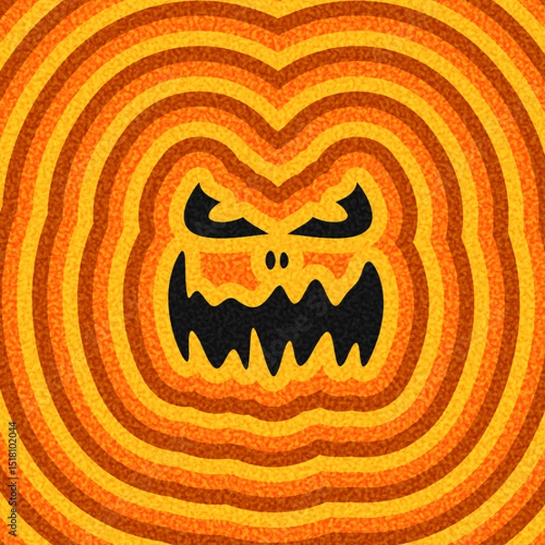 Fototapeta Spooky jack-o-lantern face with bold, wavy contour lines. Vector illustration with vibrant orange and black colors.