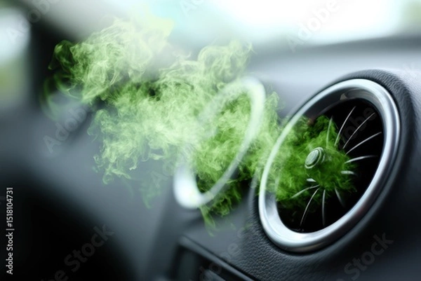 Fototapeta Unpleasant smell in the car comes from the air vent caused by contamination of the air conditioning and cabin filter