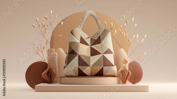 Obraz Beige, brown tote bag on a display podium