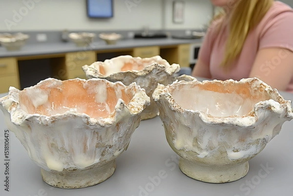 Obraz Unique ceramic bowls on display during an art workshop in a bright, modern studio filled with creative energy