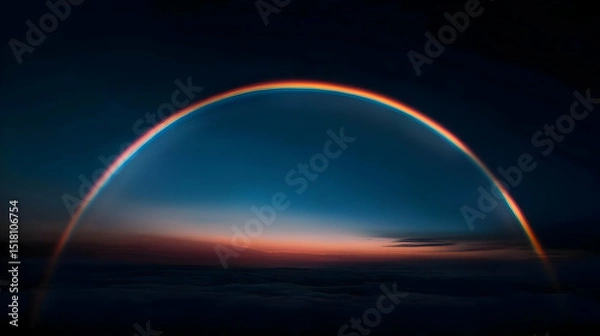 Obraz Glowing Rainbow Over Sunset Clouds Aerial View
