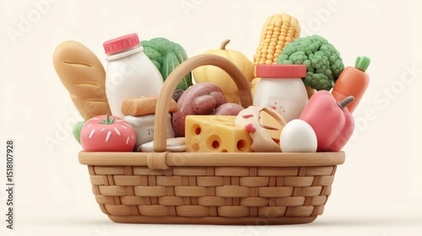 Obraz Colorful basket filled with various grocery items