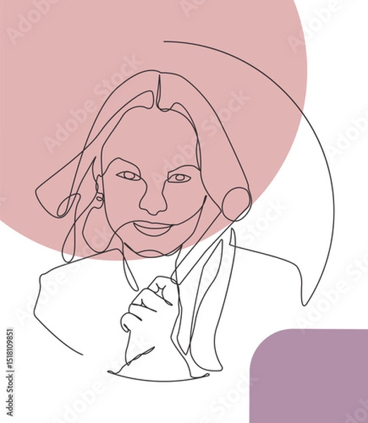 Fototapeta Modern one stroke line drawing of a business woman with stylish looks and determined expression. Pastel abstract shapes enhance the composition.