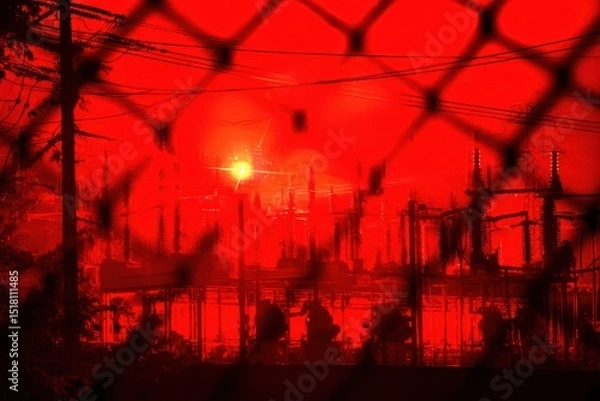 Fototapeta Power plant failure and blackout during energy crisis
