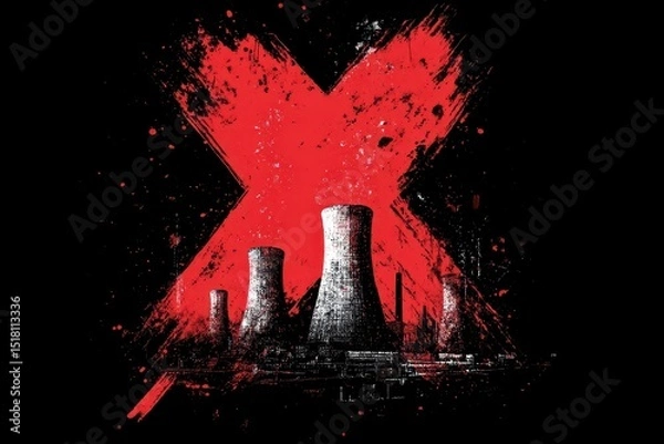 Fototapeta Blackout, a power plant with a red X symbolizing the energy crisis