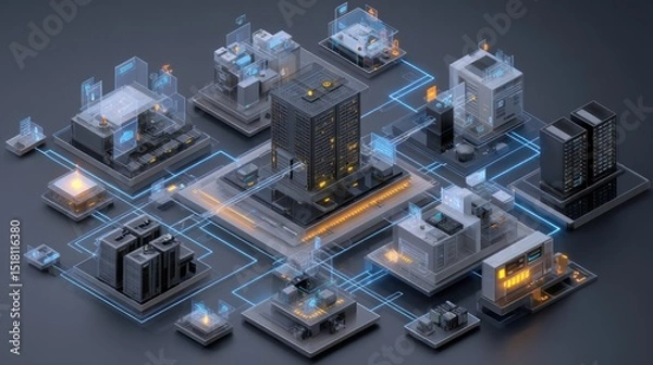 Fototapeta Networked data centers, interconnected systems