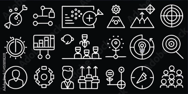 Fototapeta Business strategy and planning icons isolated on black background