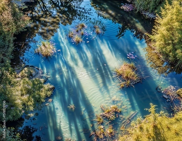 Fototapeta lake view from high with empty space in center