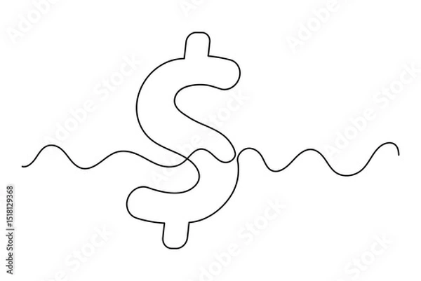 Fototapeta Continuous line dollar illustration outline