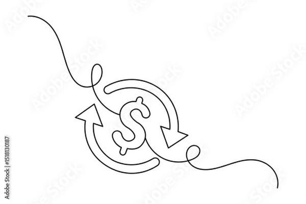 Fototapeta Continuous line dollar illustration outline
