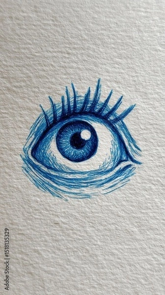 Fototapeta Detailed blue eye sketch on textured paper showcases intricate lines and depth through artistic illustration techniques