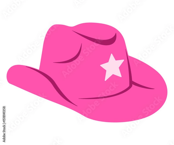 Obraz Pink cowgirl hat with white star design vector icon. Clipart image isolated on background.