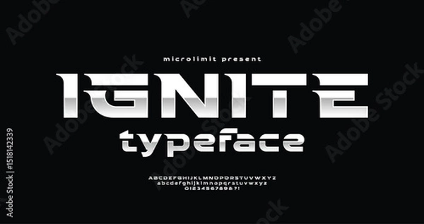 Fototapeta Ignite: Modern Sport Futuristic Font. Typeface urban style fonts for technology, digital, movie, logo design. Alphabet Collections