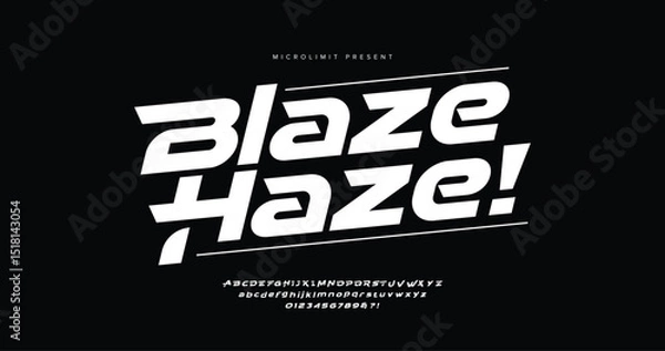 Fototapeta Blaze Haze: Dynamic, bold font that accelerates any design. Modern Sport Slanted Font. Typeface urban style fonts for technology, digital, movie, logo design. Alphabet Collections