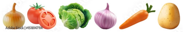 Fototapeta PNG Fresh vegetables for healthy cooking, element set on transparent background