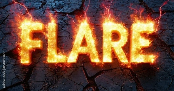 Obraz Fiery text spelling flare over cracked ground. Dramatic lighting, intense energy, bold typography. Visual impact strong, captivating design.