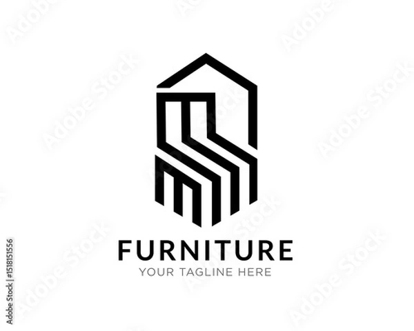 Fototapeta Hexagon smart chair furniture line art logo icon symbol design template illustration inspiration