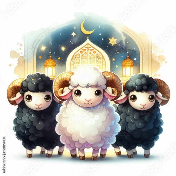 Fototapeta Eid al-Adha Celebration with Cute Sheep