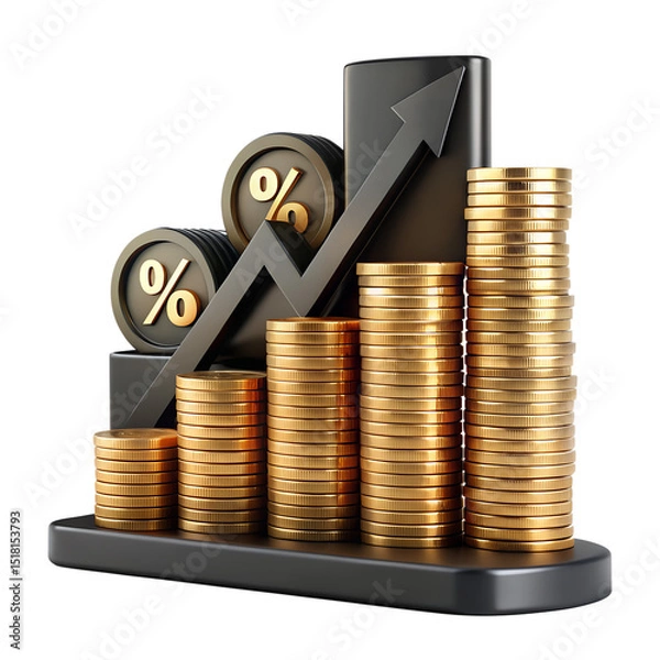 Fototapeta Golden coins stacked with a financial growth graph, symbolizing successful currency market investment and banking profit