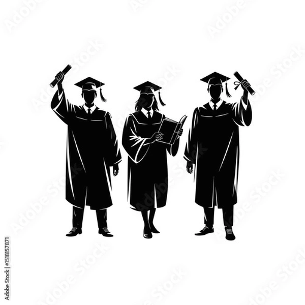 Fototapeta Silhouette Vector of Three Graduates Holding Diplomas and Reading Book