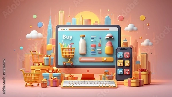 Obraz E-commerce Shopping Platform Illustration