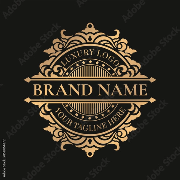 Fototapeta Gold vintage circle unique logo and label template