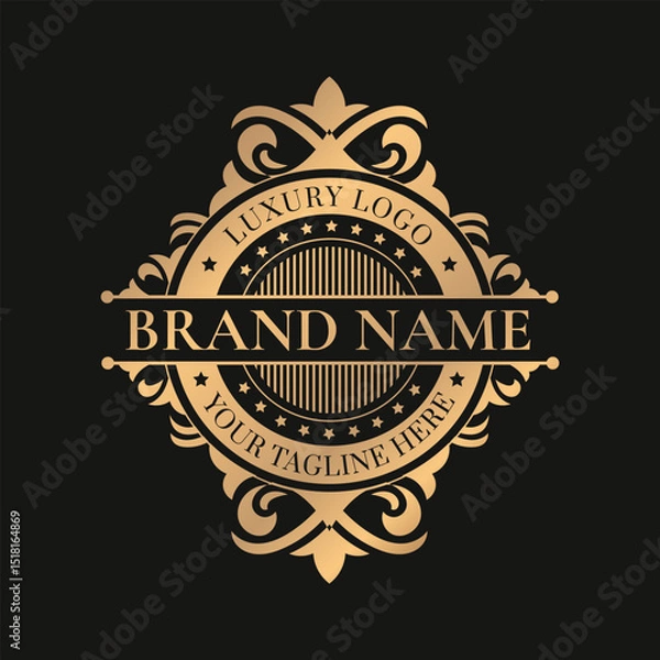 Fototapeta Gold vintage circle unique logo and label template