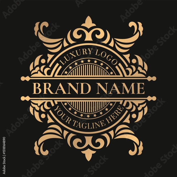 Fototapeta Gold vintage circle unique logo and label template