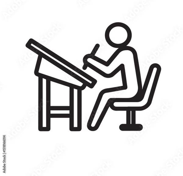 Obraz Minimalist Icon of Person Drawing at Drafting Table in Line Art Style