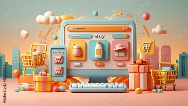 Obraz E-commerce Shopping Platform Illustration