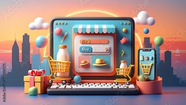 Obraz E-commerce Shopping Platform Illustration