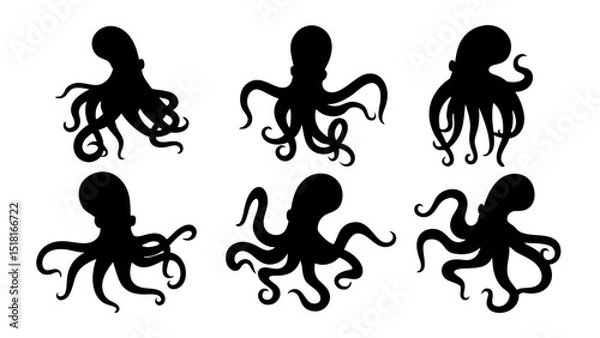 Obraz Set of octopus silhouette vector illustration