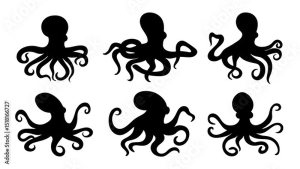 Obraz Set of octopus silhouette vector illustration