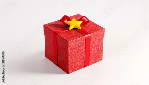 Fototapeta Red Gift Box with Yellow Star Festive Present Surprise 3D Bow Party Happy Shiny 