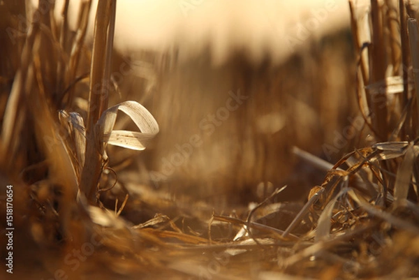 Fototapeta View of dry field at sunset during summer