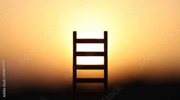 Fototapeta Ladder in nature in front of bright sunlight. Concept of freedom and success