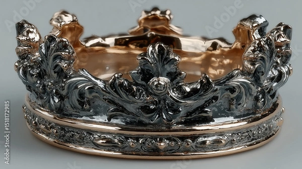 Obraz Golden crown with metallic reflections, isolated on white. Symbol of royalty and luxury.