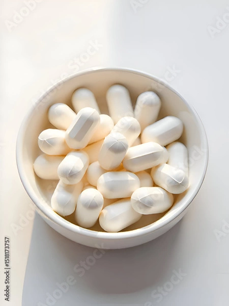 Obraz White capsules in round dish