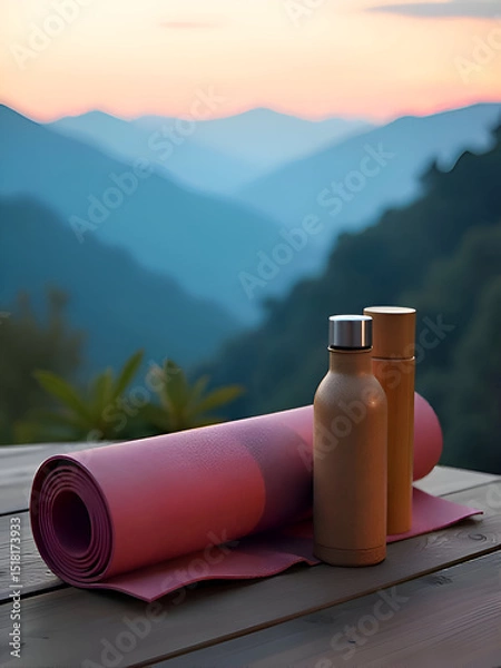 Obraz Bamboo water bottle with mat